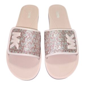 Michael Kors Pink Logo Glitter Slide Sandals Women's Size 11‎ New